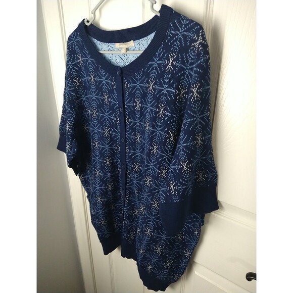 Woman Within 22/24 Snowflake Sweater Button Shirt Sleeve Cardigan Casual - Picture 2 of 9